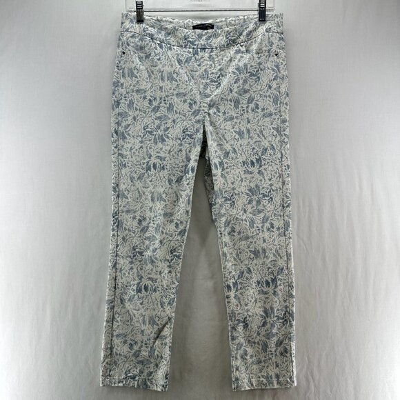Mario Serrani Floral Pull-On Capri Pants Women M Slim-Straight Floral Blue White - Picture 1 of 11